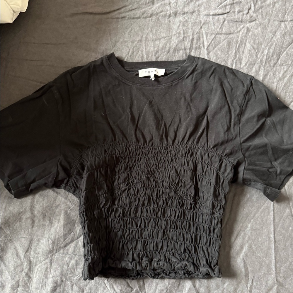 Frame Denim Black Ruched Crop Top